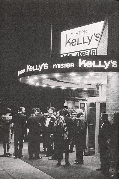 Marquee at Mister Kelly's in black and white